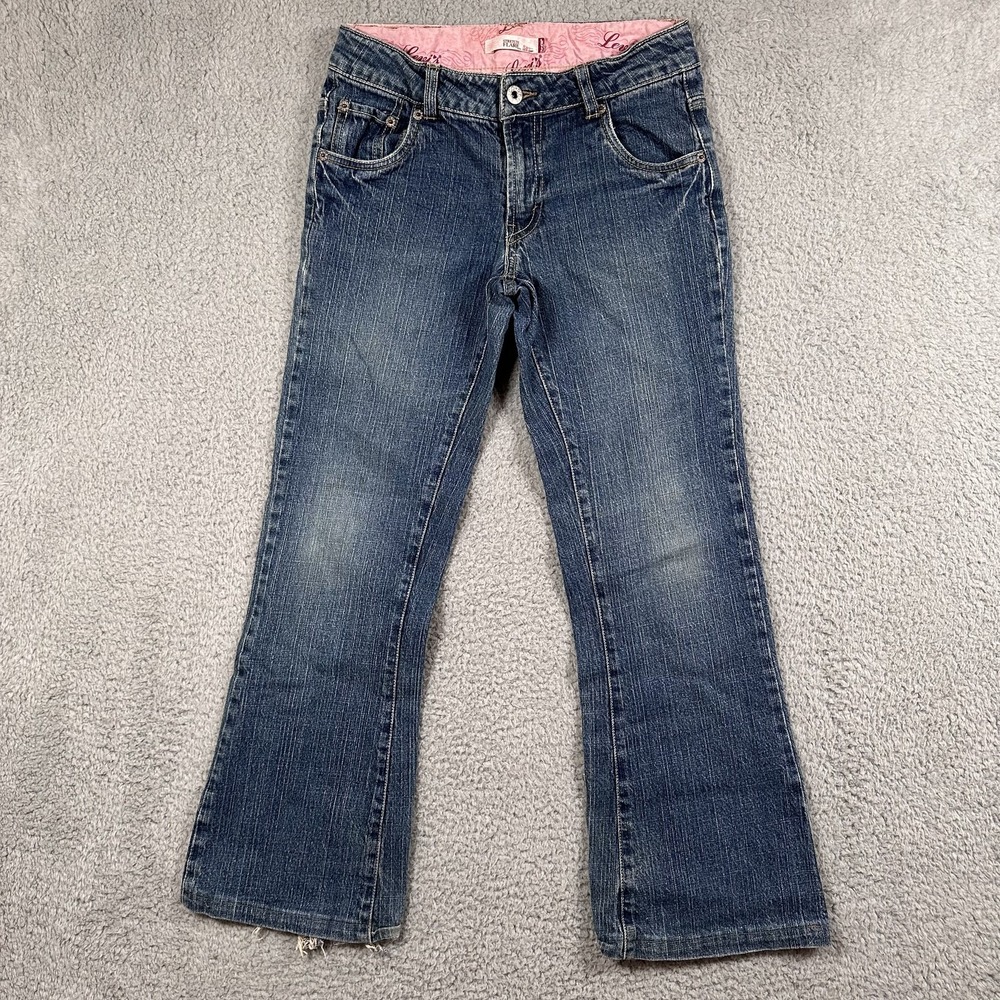 Levis 517 Jeans Womens 16 Blue‎ Stretch Flare Slim Mid Rise Distressed Denim